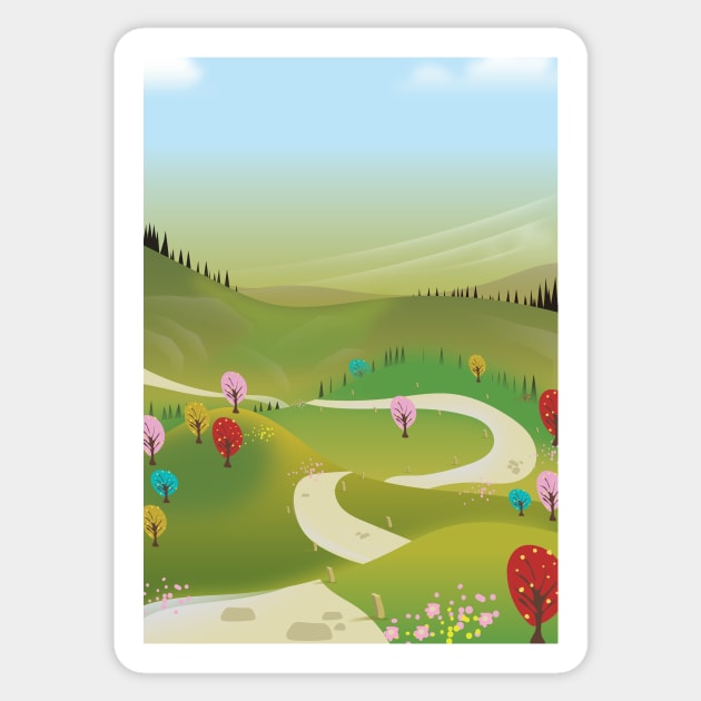 Cartoon road landscape Sticker by nickemporium1